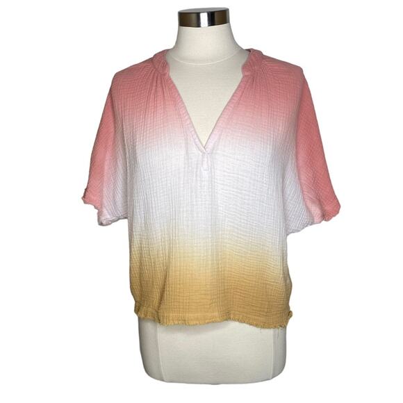 Young Fabulous‎ and Broke Gauze Cotton Dip Dye V-Neck Top Raw Hem Women's Small - Picture 8 of 8